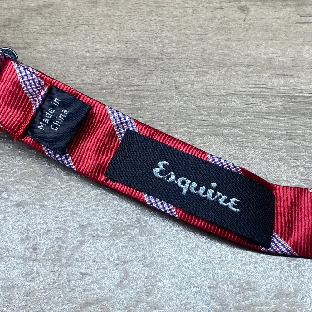 Esquire Mens Red Blue White Striped Silk Self-Tie Bow Tie Formal Preppy 2 Inch